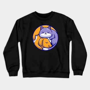 Cute Cat and Dog Sleeping Together Cartoon Crewneck Sweatshirt